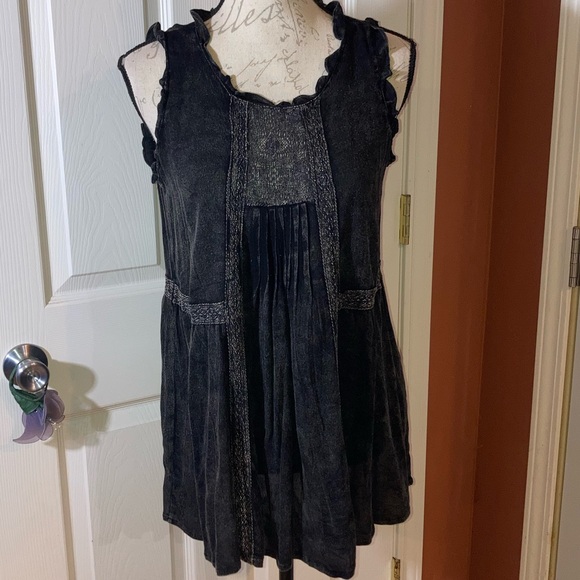 Boho Whimsigoth Washed Black Sleeveless Hippie Top sz POL sz Small - Picture 2 of 8